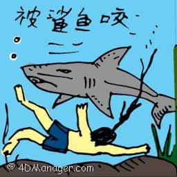 被鲨鱼咬伤 attacked by shark