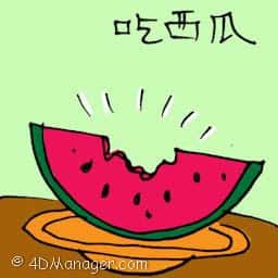 吃西瓜 eating watermelon