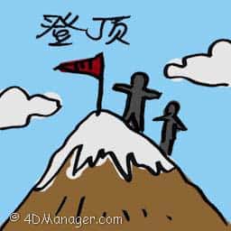 登顶 reaches mountain peak